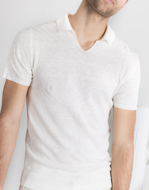 White linen polo shirt