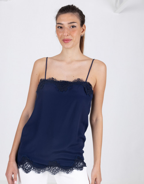 Emelie blue silk top with lace